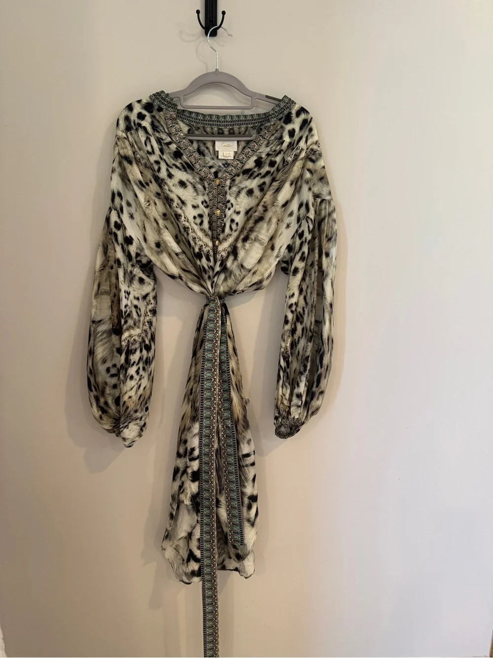 Camilla Cream and Black Leopard-Print Button-Front Dress with Belt - Picture 4 of 4